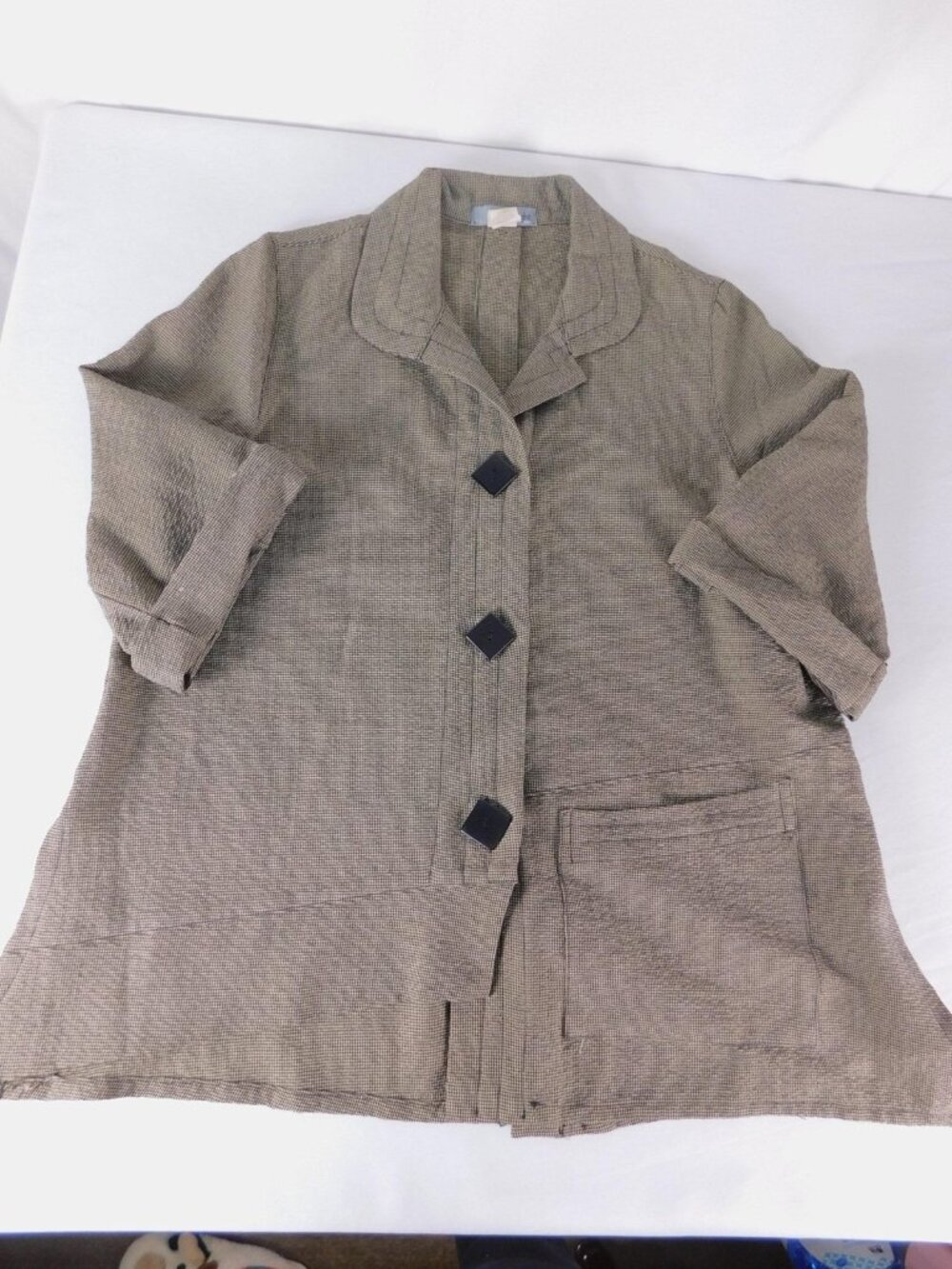 Moonlight Blazer Womens M Beige Check 3/4 Sleeve Button Front Pockets Jacket - Picture 1 of 12